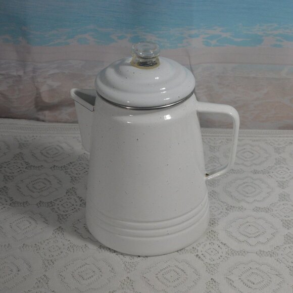 Enamelware Decorative White Coffee Percolator - Picture 12 of 12